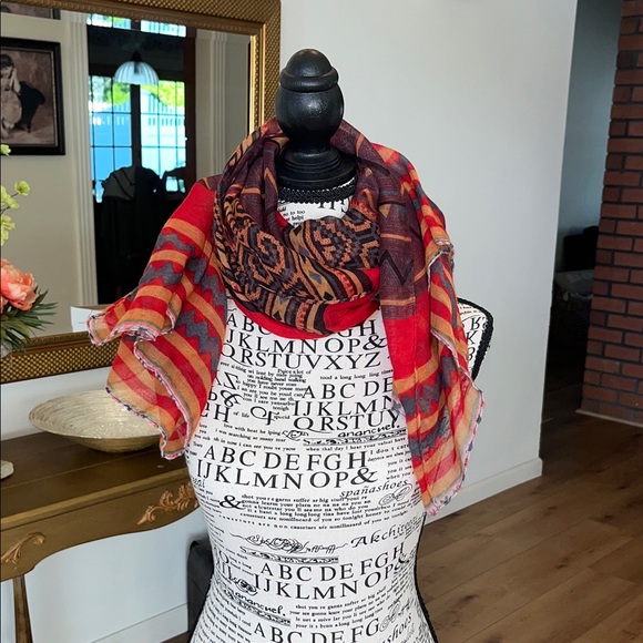 Batik print chiffon scarf beautiful colors - Picture 2 of 5